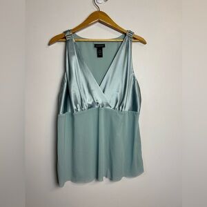 Vintage y2K Lane Bryant Teal Women’s Blouse Plus  Size 18-20 Satin Coquette Sexi